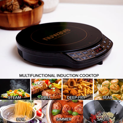 Nuwave Precision Induction Cooktop Gold, 12” Shatter-Resistant Ceramic Glass Surface, Large 8” Heating Coil, Portable, 96 Temp Settings 100°F to 575°F, 3 Wattage Settings 700, 900, and 1500 Watts
