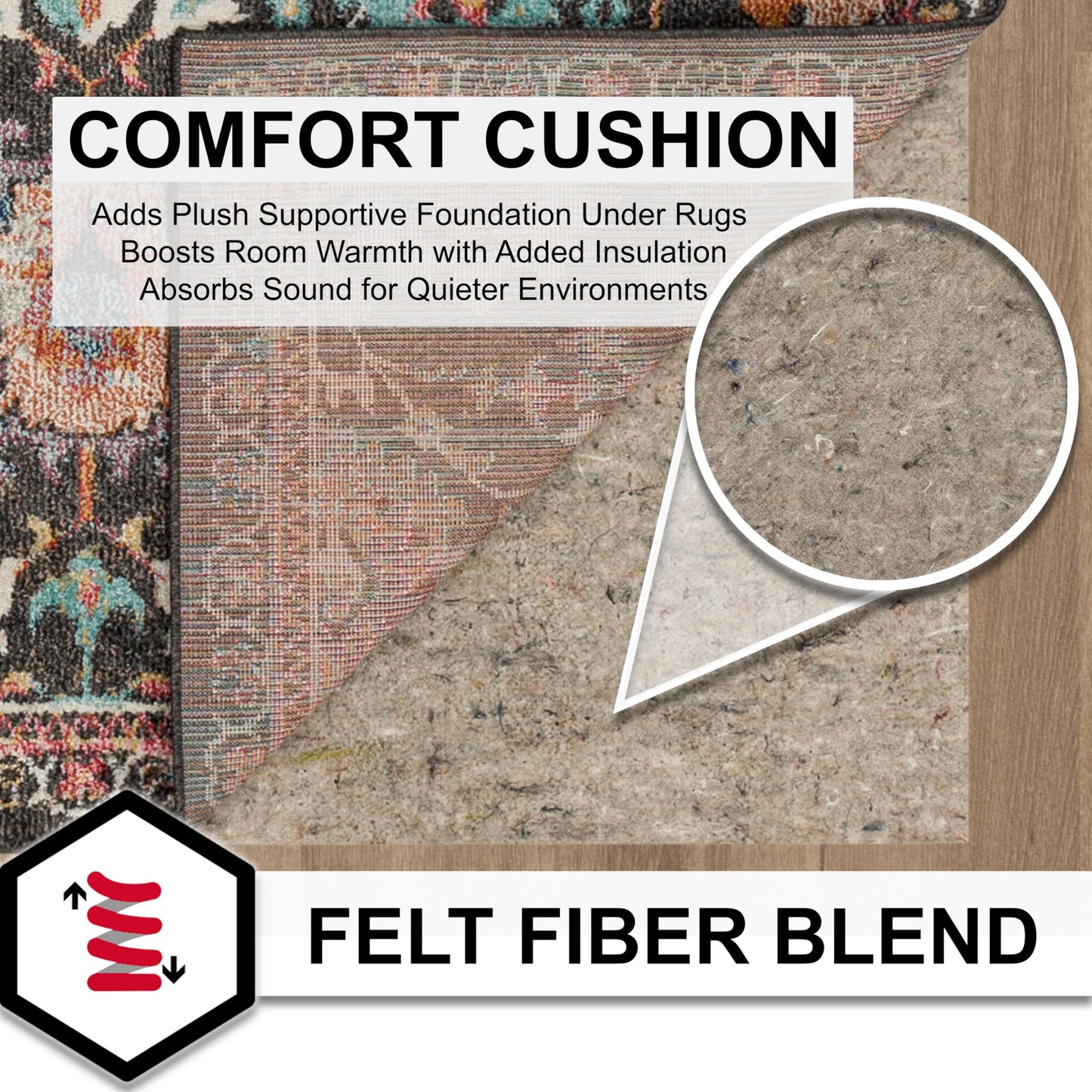 Mohawk Home Non Slip Rug Pad 12' x 15' - 1/2" Thick Felt + Latex Rubber Gripper - Dual Surface Cushion for Hardwood, Carpet, Tile Floors, Made in USA
