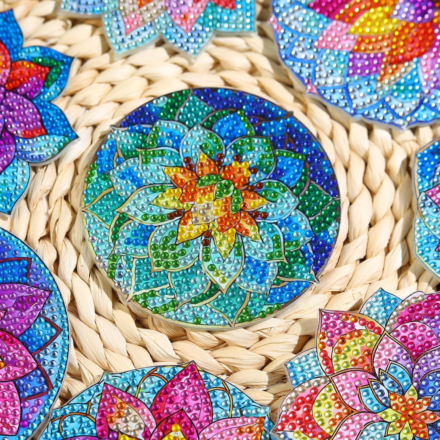 8 PCS Lotus Diamond Art Coasters Kits, Diamond Painting Coasters with Holder Set of 8, DIY Drink Coasters Art Crafts Supplies for Adults Cup Mat for Home Decor House Warming Gifts Non-Slip 3.9inch