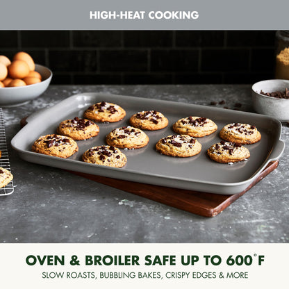GreenPan Premiere Ovenware Healthy Ceramic Nonstick 18" x 13" Half Rectangular Baking Pan, PFAS-Free, Warp-Free Bakeware, Durable Quick Heating, Oven & Broiler Safe to 600F, Dishwasher Safe, Gray