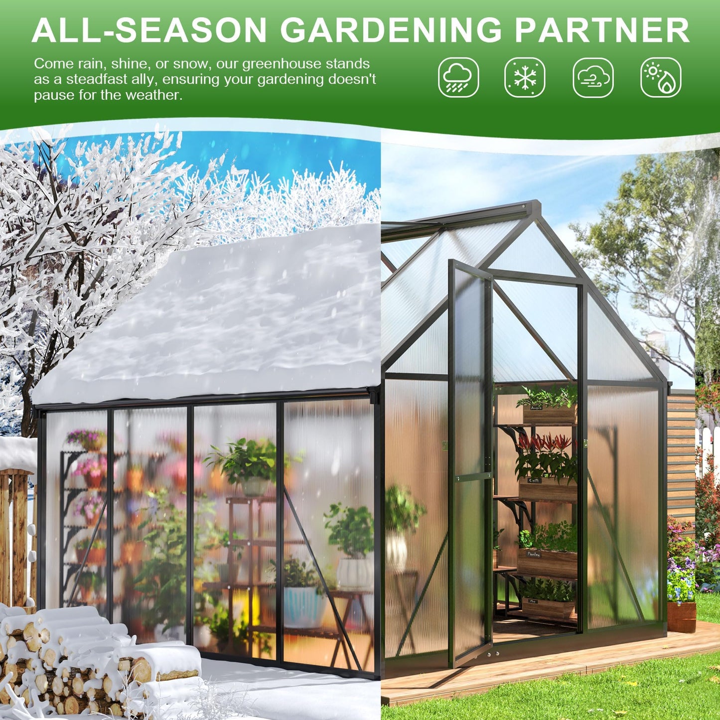 Polar Aurora 10X16 FT Greenhouse, Polycarbonate, Aluminum Frame, Manual Closure, Black