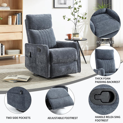 KEIKI 4-in-1 Manual Swivel Rocker Recliner Chair for Living Room, Chenille Nursery Glider Rocking Chairs with Back Massager & Heat, Ideal for Daily Nap in Living Room Quiet Corner, Blue