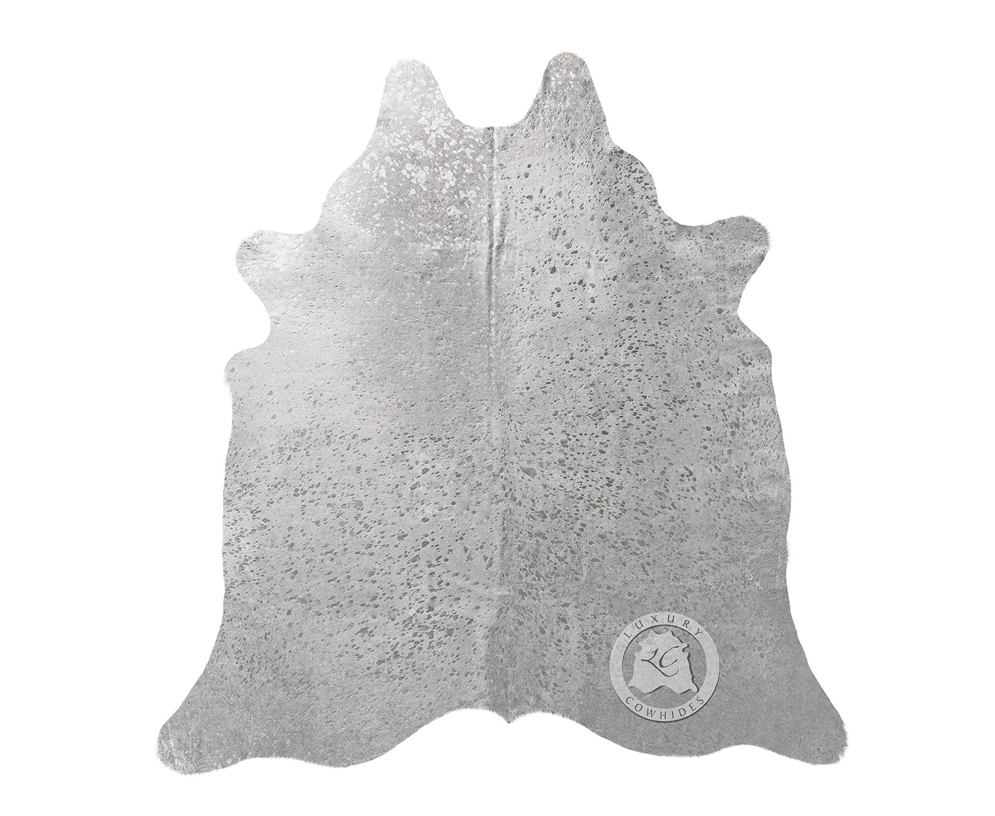 Sunshine Cowhides 100% Genuine Metallic Silver On Off White Cowhide Rug - Modern Style Animal Skin Rug & Floor Carpet for Living Room, Bedroom, Kitchen & More - Extra Large (6x7-8 Ft.)