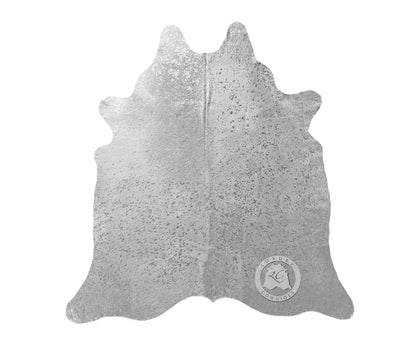 Sunshine Cowhides 100% Genuine Metallic Silver On Off White Cowhide Rug - Modern Style Animal Skin Rug & Floor Carpet for Living Room, Bedroom, Kitchen & More - Extra Large (6x7-8 Ft.)