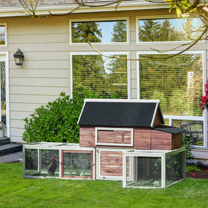 PawHut 114" Chicken Coop Wooden, Customizable Outdoor Chicken Cage Poultry Hen House with Nesting Box, Double Runs, Asphalt Roof, Ramp, for Garden Backyard
