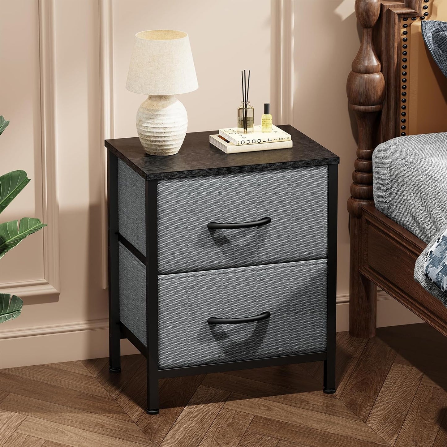 2 20" Closet, Sweetcrispy Nightstand with Storage Drawers, Height End Tabl Small Bed Side Furniture, Wooden Top Fabric
