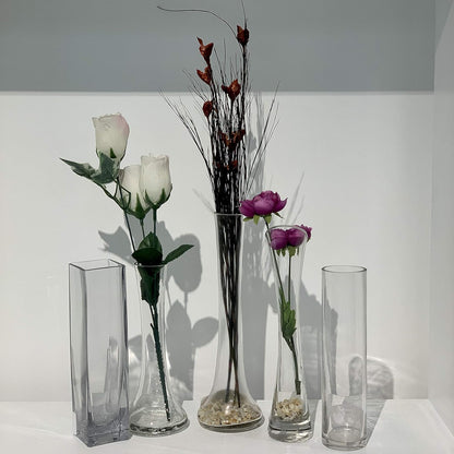 WGV Maria Bud Vase, 2" Width, 10" Height, Clear Slant Cut Opening Glass Floral Container for Decor