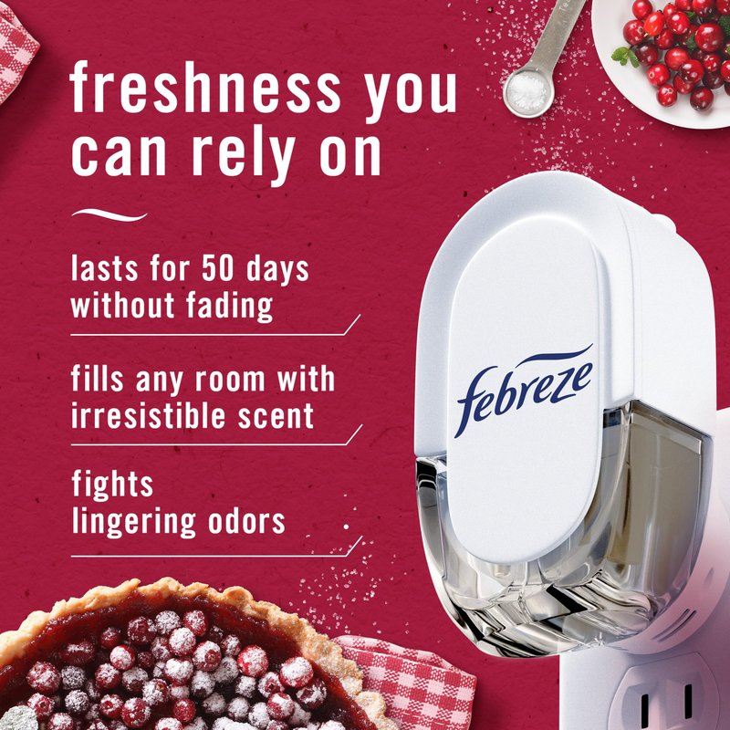 Febreze Plug In Air Freshener, Odor-Fighting Scented Oil Refill, Air Fresheners for Home and Bathroom and Kitchen, Long Lasting for Strong Odors, Cranberry Crumble Scent, 0.87oz Refills, 2 Count