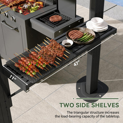 Aoxun Grill Hardtop Gazebo 5 x 8 FT, Outdoor Metal Hard Top Gazebo, Permanent BBQ Pavilion with Galvanized Steel Roof, Aluminum Pavilion with Shelves for Lawn, Garden, Patio, Backyard