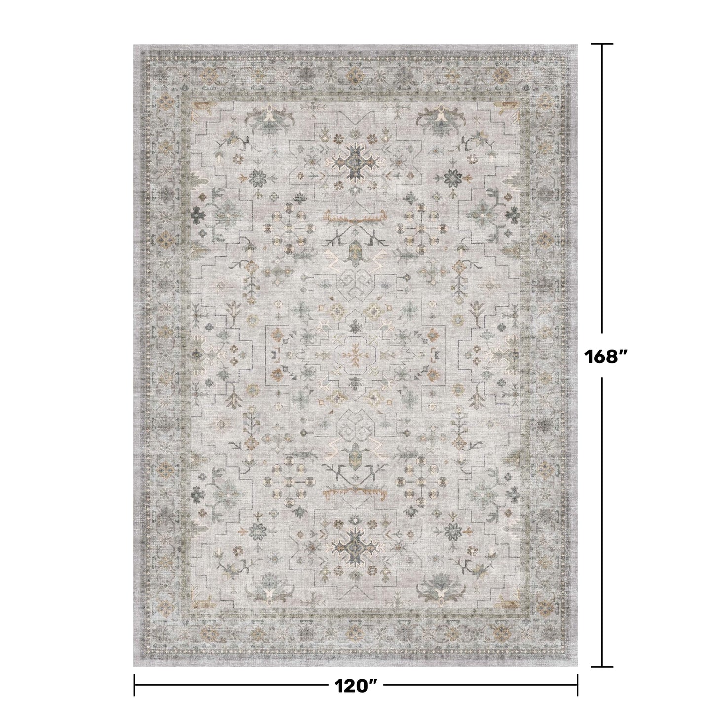 Hazo Haus Boho Light Grey Living Room Rug 10x14 - Modern Vintage Eclectic Floral Pastel Neutral Taupe, Washable Low Pile Non-Slip Extra Large Area Rugs for Dining Under Table Bedroom Lounge