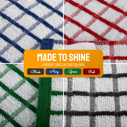 Premium Dish Towels for Kitchen, 8 Pack, 16x26 - 100% Cotton Kitchen Towels with Hanging Loop, Ultra Absorbent and Thick 410 GSM, Multicolor