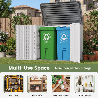 UDPATIO 34 Cu.Ft Resin Outdoor Storage Shed, Patio Plastic Vertical Sheds with Floor, Waterproof Bin Shed Horizontal Storage Cabinet for Patio, Backyards, Garden, Pool, Tool Shed