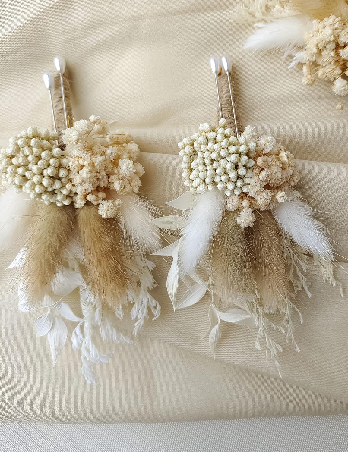 Dried Flowers Boutonnieres Set of 2 for Men, Rustic Boho Fall Wedding Grooms Buttonhole with Pampas Grass Decoration