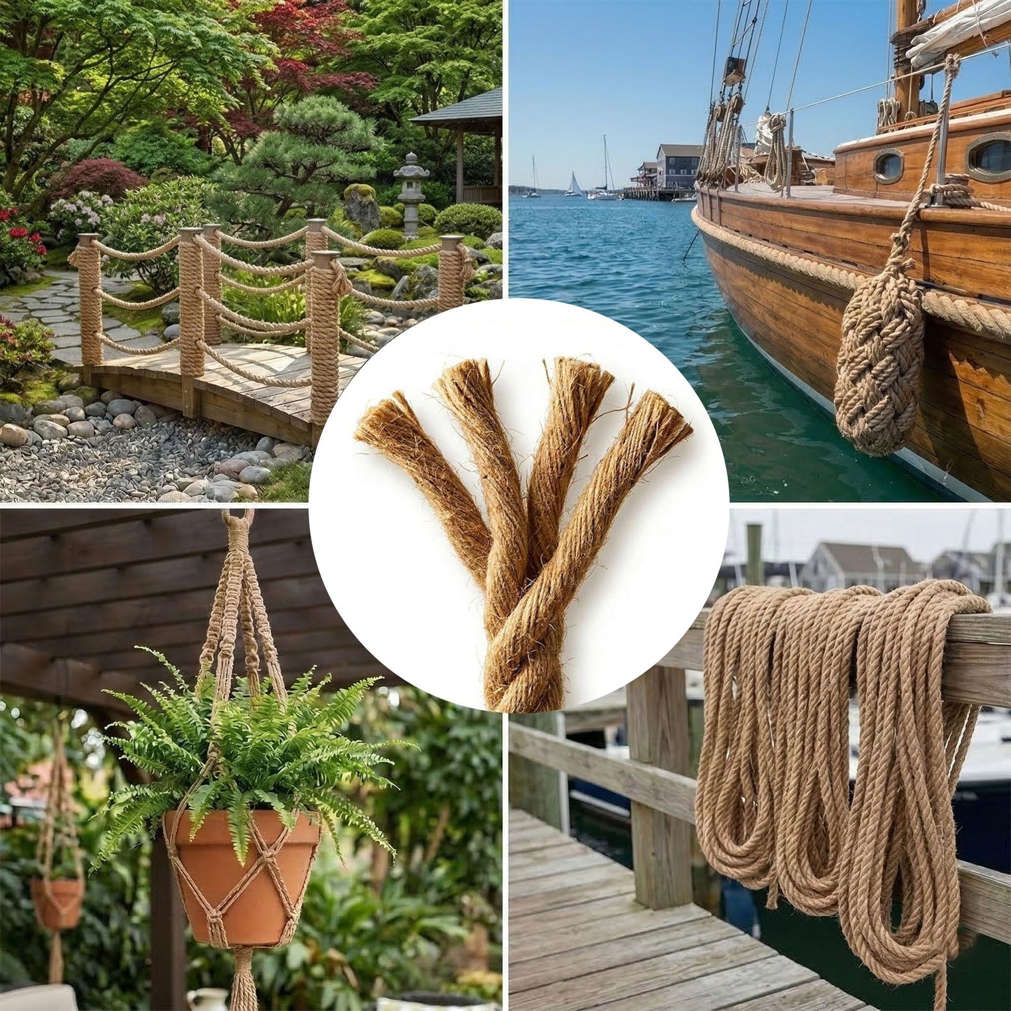 Hemp Rope - 3/4 Inch × 100 Feet - Natural Jute Twisted Manila Rope for Crafts, Hammock, Railing, Decorating