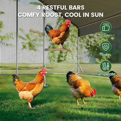 Large Chicken Coop with Chicken Run & Hardware Cloth, Solar Light, Waterproof & UV-Resistant Cover, Outdoor Poultry Cage for Farm Use,2 Room