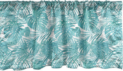 Lunarable Pale Blue Window Valance, Tropical Summer Camouflage Pattern with Palm Tree Leaves, Curtain Valance for