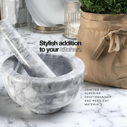 Sagler Mortar and Pestle Set - Small Grinding Bowl Container for Guacamole, Spices, Salsa, Pesto, Herbs - Best Mortar and Pestle Spice and Pills Crusher Set, Holds Up to 2.5oz - 3.75x2’’, Marble Gray
