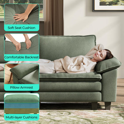 LINSY HOME Modular Sectional Sofa - 123 Inch Oversized Corduroy Cloud Couch with Movable Ottoman Soft Modern Comfy Sofa Set for Living Room Apartment Office, Green
