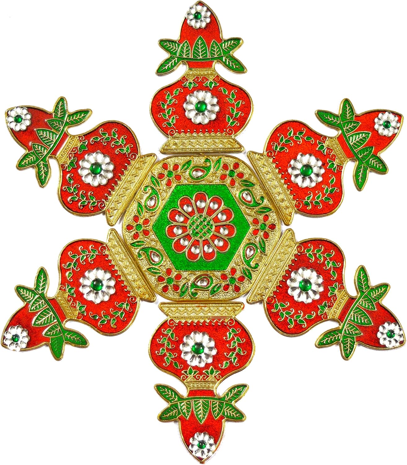 Meenari Decorative Diwali Rangoli Set with White Kundan Stones, Set of 7 Pieces