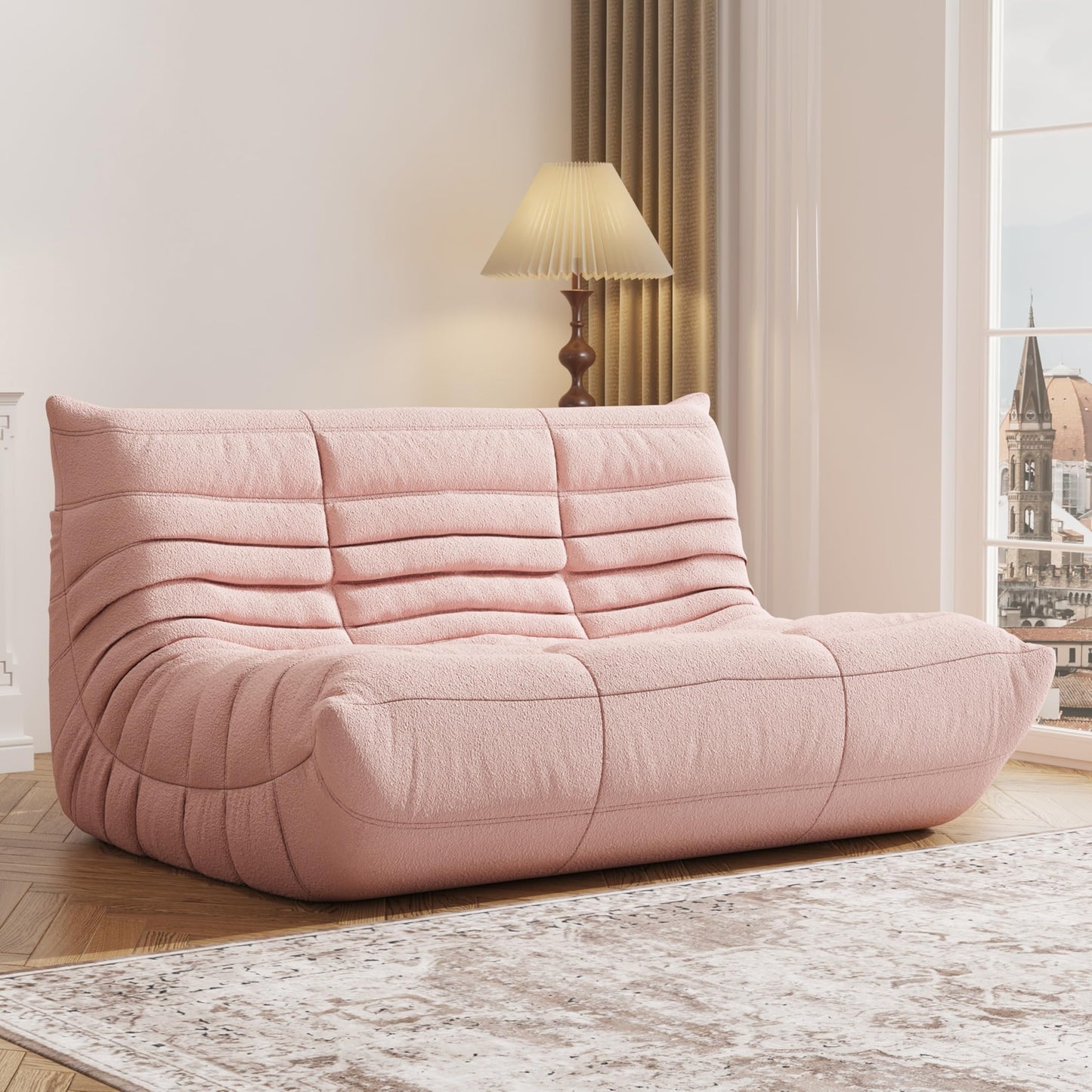 Comfy Memory Foam Loveseat Bean Bag Chair for Adults - Teddy Fleece Fireside Accent Chair for Reading, Lazy Floor Sofa Couch Boneless Chaise Lounge for Living Room Bedroom Home Theater, 2 Seater