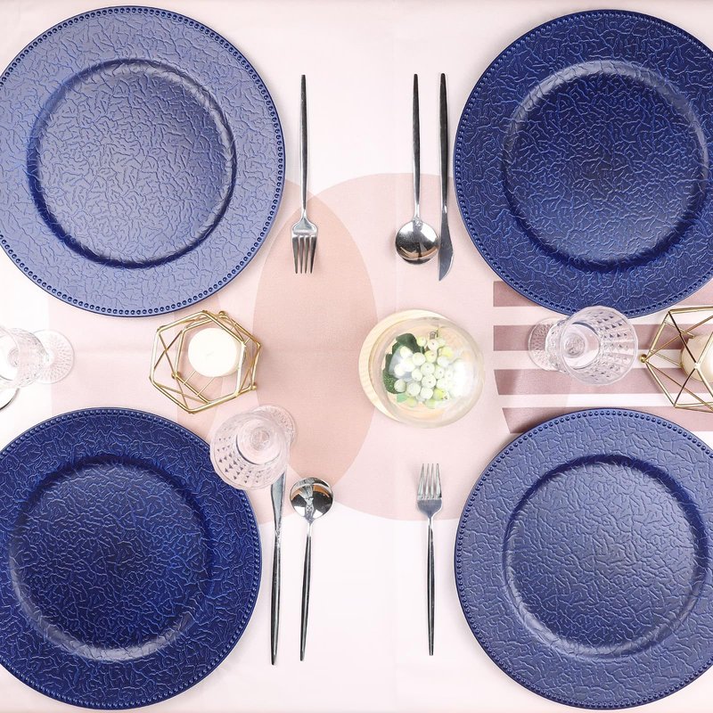 SforGUVA Navy Blue Chargers for Dinner Plates with Beaded Rims, Set of 12 Plastic Bulk Wedding Charger Plates for Thanksgiving, Christmas, Holiday Party Table Setting.