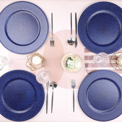 SforGUVA Navy Blue Chargers for Dinner Plates with Beaded Rims, Set of 12 Plastic Bulk Wedding Charger Plates for Thanksgiving, Christmas, Holiday Party Table Setting.