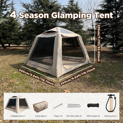 Romantic Camp Inflatable Tents for Camping, Family Waterproof Windproof Hot Large Inflatable Tent, Portable 5-7 Person Blow Up Air Tent