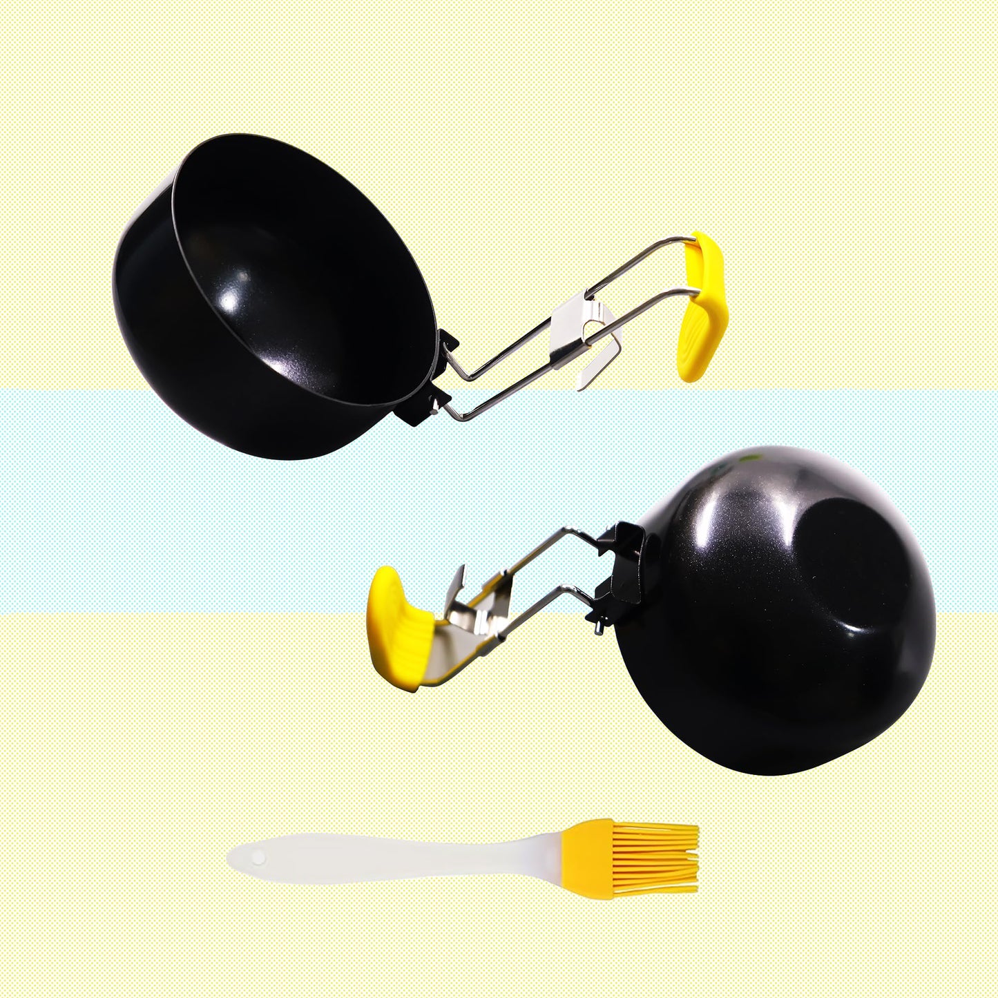 Folding Egg Poacher, Non-Stick Poached Egg Pan, Round Eggs Cooker with Oil Brush for Fried Pancakes Sandwiches Breakfast - 2 Packs