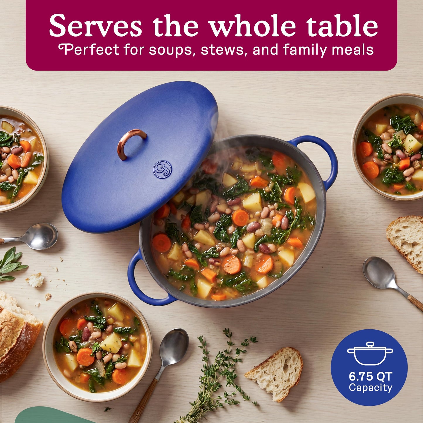 Great Jones Dutchess Cast Iron Dutch Oven Pot With Lid (Blueberry) - Large 6.75 Quart Size, Dual Handles - All Stovetop Safe - 500° Dutch Oven For Bread Baking | Dishwasher Friendly
