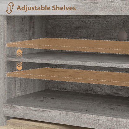 Farmhouse TV Stand for 75/80 Inch TVs, Long Entertainment Center with 4 Storage Drawers & 3 Open Shelf, Grey Television Consoles Stands for Living Room, Bedroom