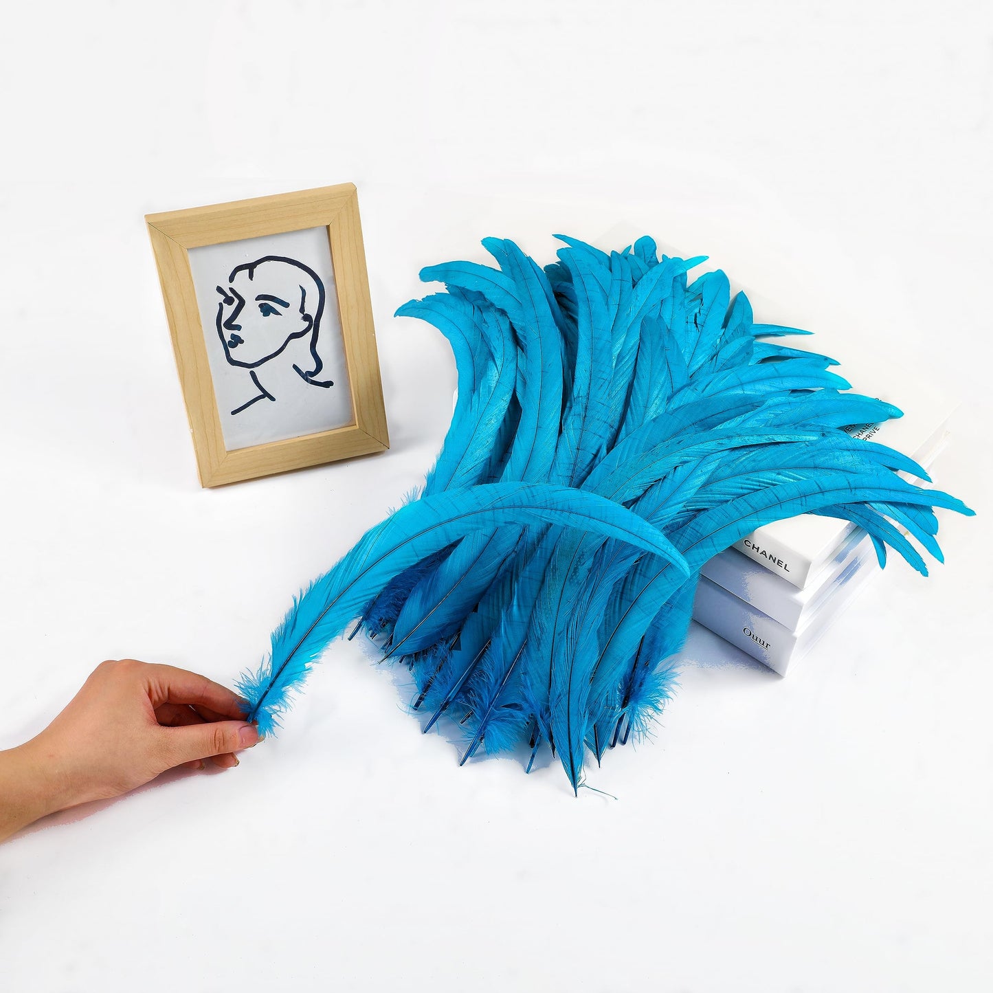 Holmgren Turquoise Rooster Tail Feathers - 60pcs 12-14inch Natural Long Rooster Tail Feathers Bulk for DIY Crafts Hats Costume and Holiday Themed Party Decoration (Turquoise)