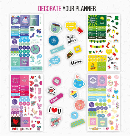 Vladi Creative Expanded Aesthetic Planner Stickers – Contains 1397 Pcs, 23 Sheets with Numbered Dates, Seasonal, Scrapbook, Calendar & Journal for Monthly Planning, Organization, and Creative Fun
