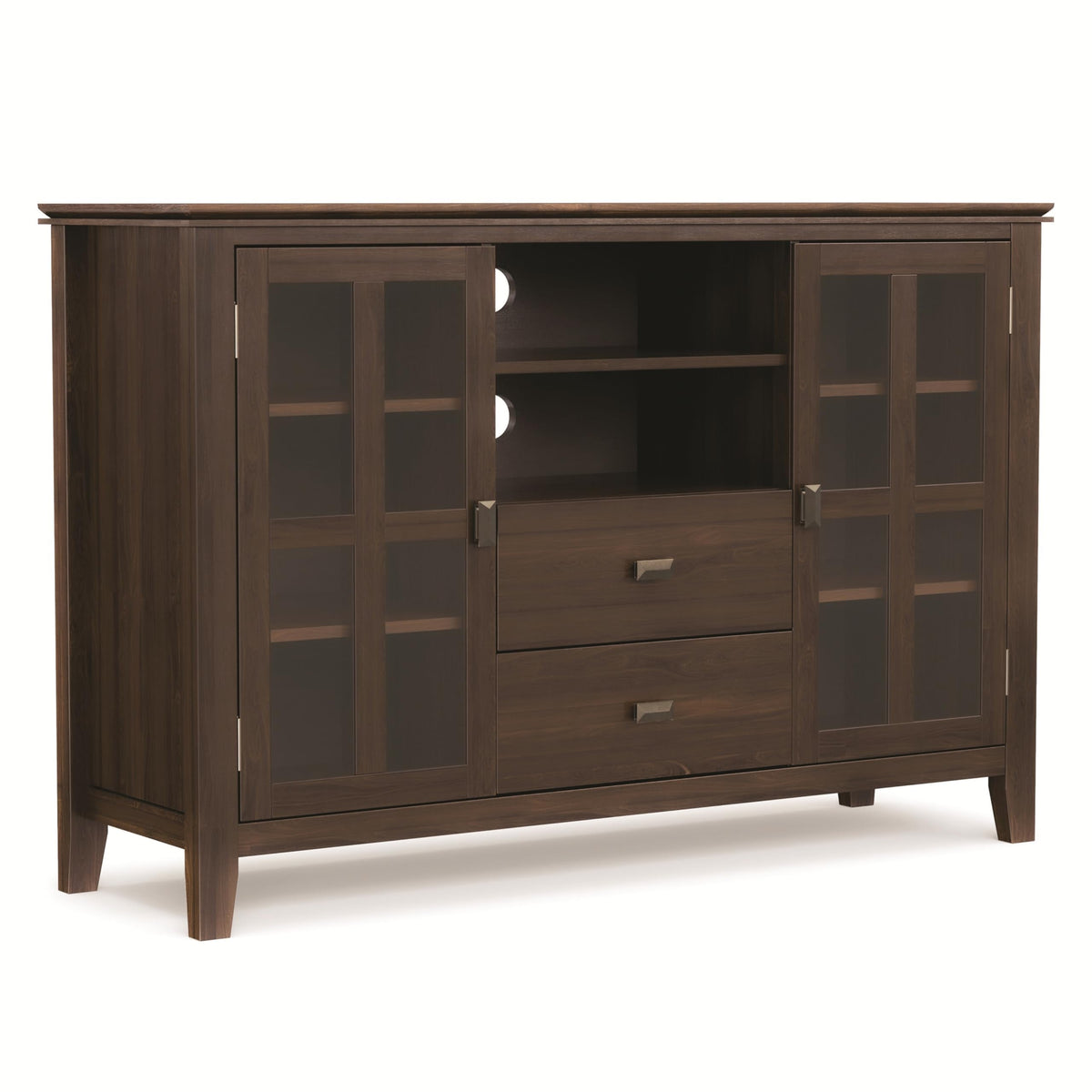SIMPLIHOME Artisan TV Stand - 53 inch Wide Solid Wood Tall Media Console in Natural Aged Brown, Contemporary Entertainment Center for Living Room for TVs up to 60 Inches with Cable Management