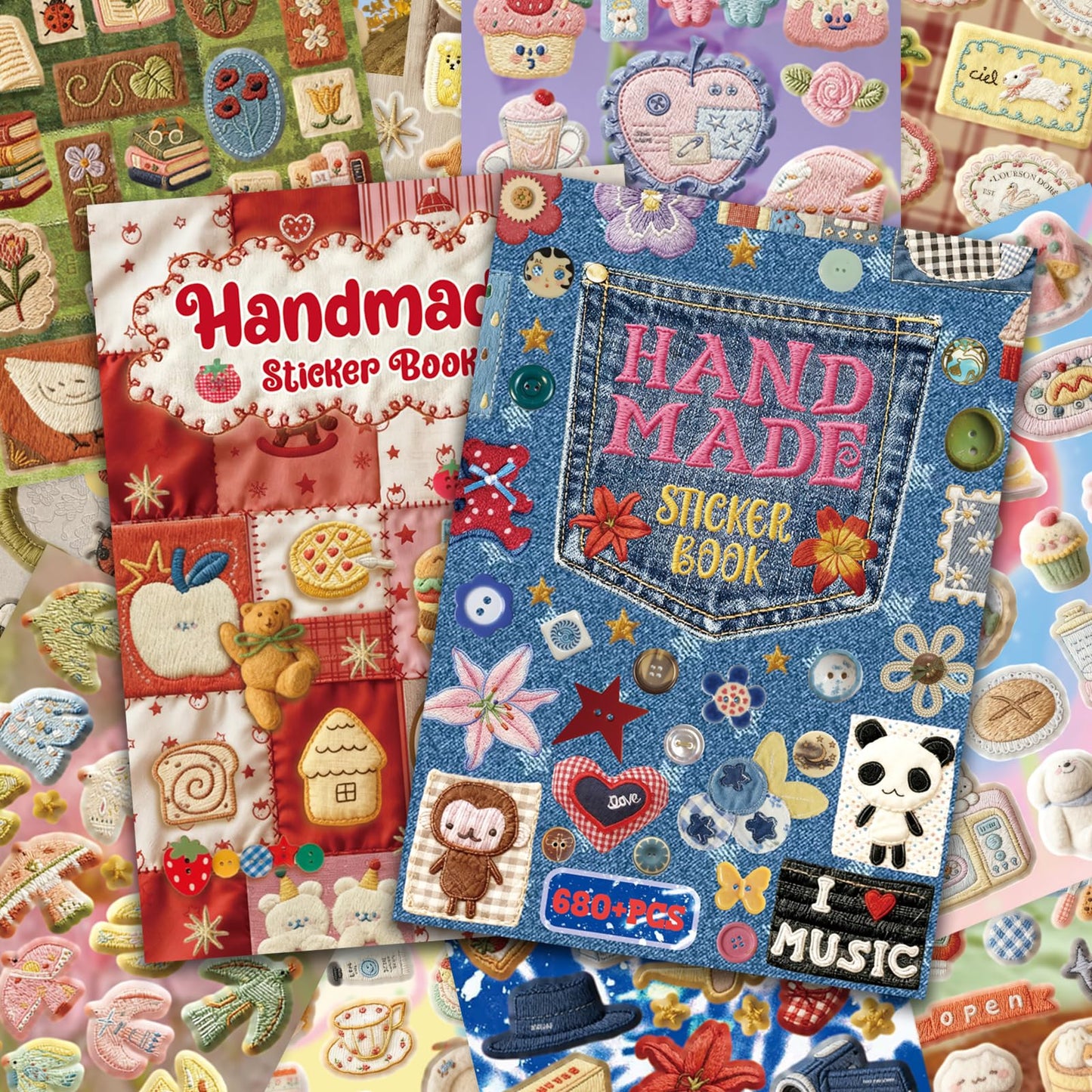 PRSTINCOL 2 in 1 Japanese Sticker Book Combo Set with Red and Blue Patterned Die Cut Stickers 60 Sheets for Journaling