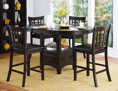 Lexicon Meyer 5 Piece Counter Height Dining Table Set, Extendable Counter Height Dining Room Set for 4, Including 1 Round Kitchen Table and 4 Lattice Back Chairs, Dark Cherry