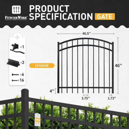 Fencer Wire Heavy Duty Arched Decorative Fence Gate, 4FT Height x 4FT Width Outdoor Fence Gate, Outdoor Anti-Rust Metal Steel Gate for Fencing Barrier, Garden Gate with Gate Lock