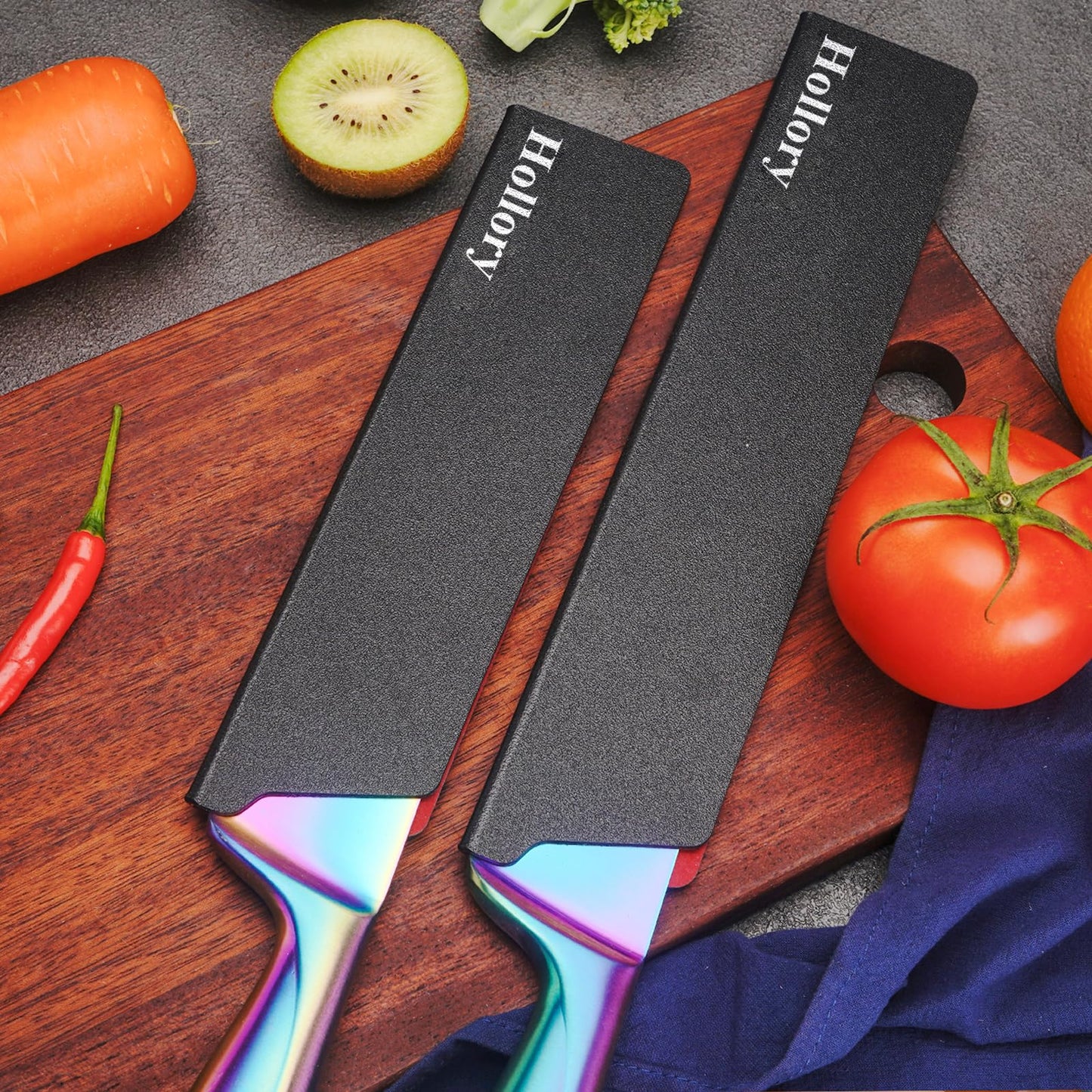 Hollory Kitchen Knife Guards Set, Universal Blade Covers, Abs Plastic BPA-Free Blade Protector with Velvet Lining, Professional Kitchen Knife Storage Solution for Home Cooks, Black (2 Pcs)