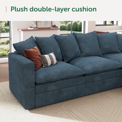 HONBAY Modular Sectional Sofa, 6 Seaters Corduroy Sectional Couchwith Ottoman, L Shaped Sofa with Storage & Pillows, Blue