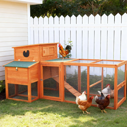 WHEGETED XLarge Chicken Coop with Nexting Box and Run Premium Poultry Cage with Waterproof Roof and Tray Spacious Wooden Chicken House Size for Backyard Small Animals 3-4 Chickens and Duck Orange 83"