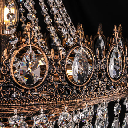 TOCHIC French Empire Crystal Chandelier, 9-Light Farmhouse Antique Bronze Chandelier Vintage Rustic Ceiling Light Fixture for Dining Living Room, Bedroom, Kitchen Island, Bathroom, Foyer, 24" W