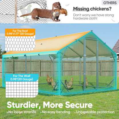 Quictent 12x9x6.6ft Metal Chicken Coop Run with Side Hardware Cloth, Elite Series Large Walk-in Outdoor Poultry Cage Heavy Duty Predator Proof Hen Duck Rabbit Farm Pen House, Waterproof Anti-UV Cover