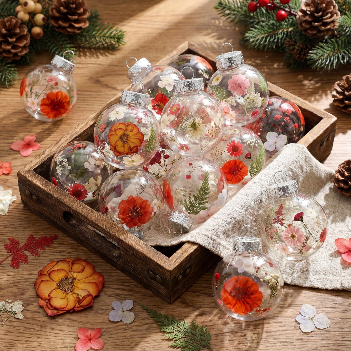 Gemscream 121 Pcs 20 Sets 2.36 inch Pressed Flower Craft Kit for Adults Womens Kit DIY Fillable Crafts Balls Dried Pressed Flowers Art Plastic Hanging Balls for Home Decor, Keepsake Crafts