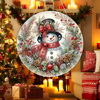 JJFox Diamond Art Hanging Kit for Adult,Special Shaped Rhinestone,Double Sided DIY Acrylic 5D Diamond Art Painting Window Pendants Home Garden Wall Hanging Kits Hanging Ornament (Christmas Snowman)