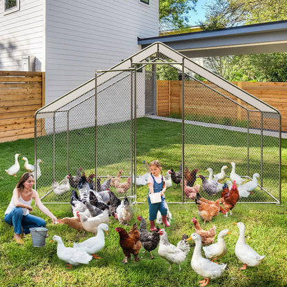 Large Chicken Coop with Cover, Large Metal Chicken Coop,Metal Chicken Run & Spire Roof Outdoor Enclosure with Lock,for Backyard, Farm, Housing Chickens, Ducks, Rabbits