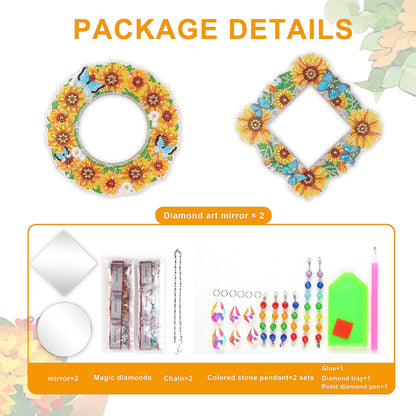 LazyFold 2Pcs Diamond Art Painting Mirror,Special Shaped Crystal DIY Diamond Suncatcher for Beginner Arts Crafts Gifts Home Decor Handmade Gift