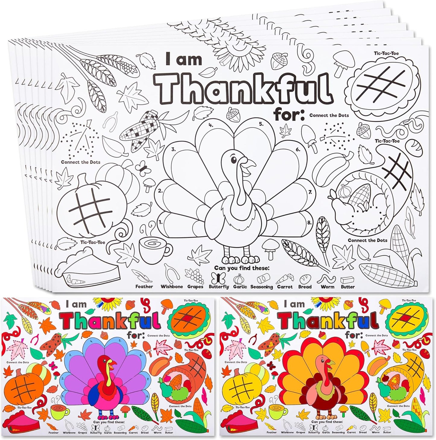 24 JOYIN Pcs Thanksgiving Coloring Placemats, Thanksgiving Turkey Coloring Paper Table Mats, Make Your Own Art & Craft