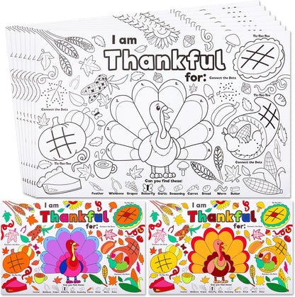 24 JOYIN Pcs Thanksgiving Coloring Placemats, Thanksgiving Turkey Coloring Paper Table Mats, Make Your Own Art & Craft