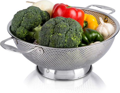 Stainless Steel Micro-Perforated 5-Quart Colander, Professional Strainer with Heavy Duty Handles