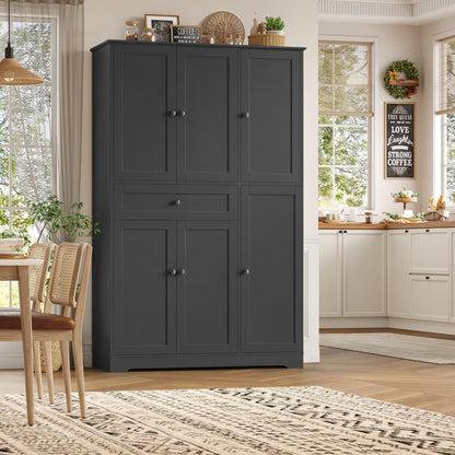 HOSTACK 68" Tall Kitchen Pantry Storage Cabinet, Modern Kitchen Hutch Cabinet with Doors and Shelves, Freestanding Food Pantry with Large Storage Drawer for Dining Room, Living Room, Black