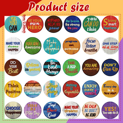 Motipuns 30 Pcs Inspirational Diamond Art Kits Magnetic Motivational Diamond Painting Magnets Kits Positive Affirmation 5d DIY Art Fridge Magnet Refrigerator Sticker for Adult Beginner Home Car Garage